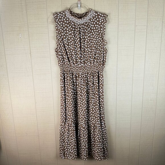 J. Crew Dresses & Skirts - J. Crew Summer Midi Dress Brown & White Polka Dot Sleeveless Classic